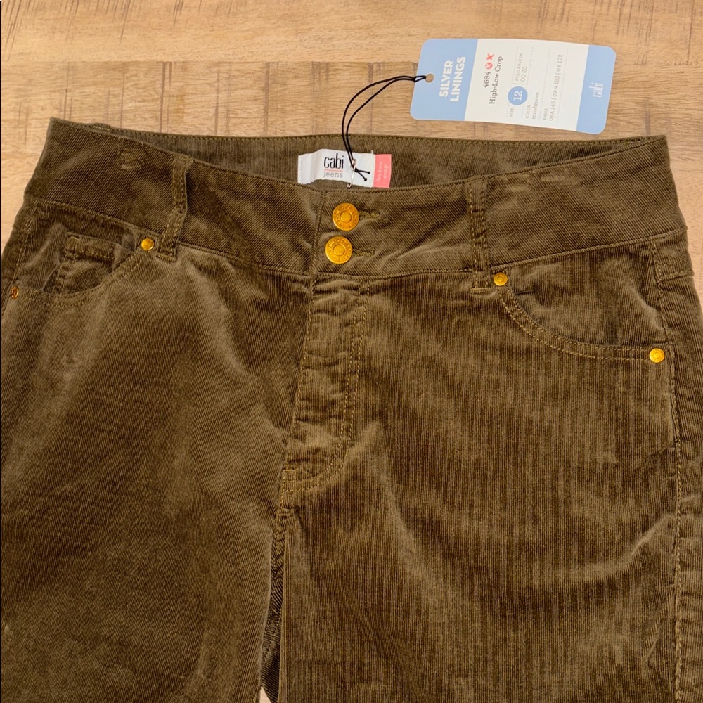 CAbi Jeans Corduroy High-Low Crop Pants Mushroom 12 NWT NEW - Picture 5 of 9